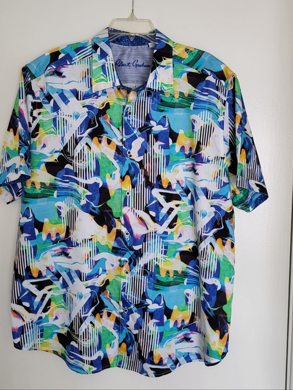 Robert Graham Multicolor Abstract Print Short-Sleeve Men’s Shirt 3XL Collectible